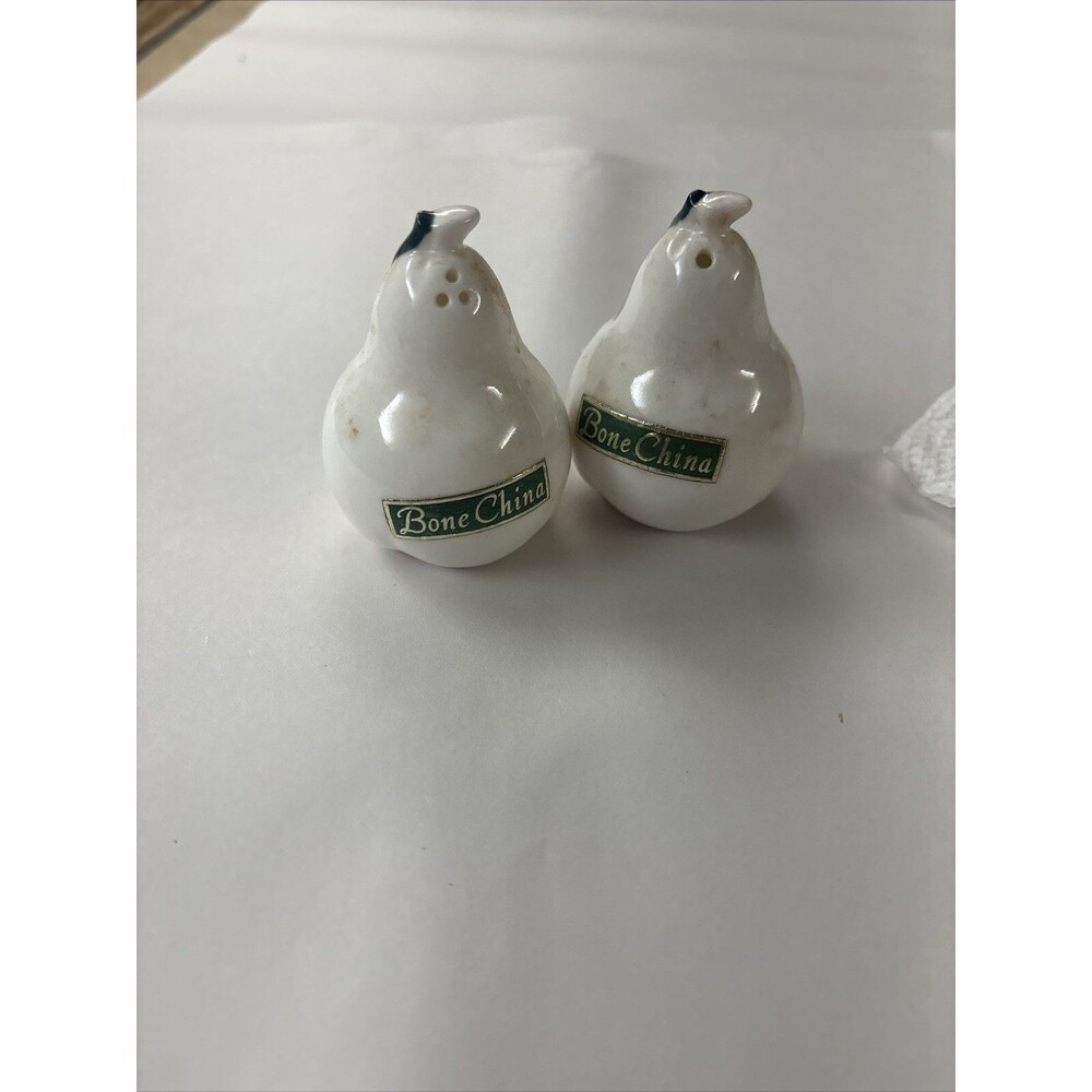 Vintage Pear Salt & Pepper Shakers White Bone China Kitchen Fruit Japan